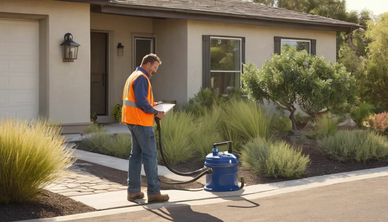 Provider with a vacuum truck pumping a residential septic tank beside a stucco ranch home in the Concord area